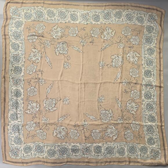GIORGIO ARMANI Tan Blue Floral Silk Scarf Shawl - Picture 1 of 7